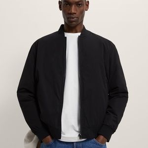 ZARA BLACK BASIC BOMBER JACKET W/ PADDED ORANGE INNER LINER